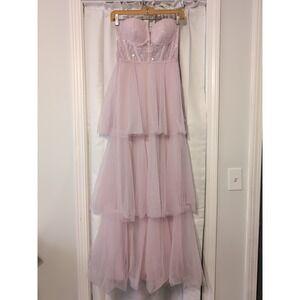 Lulu's Pink See Through Structured Bodice Tiered Tulle Prom Dress XS Whimsical